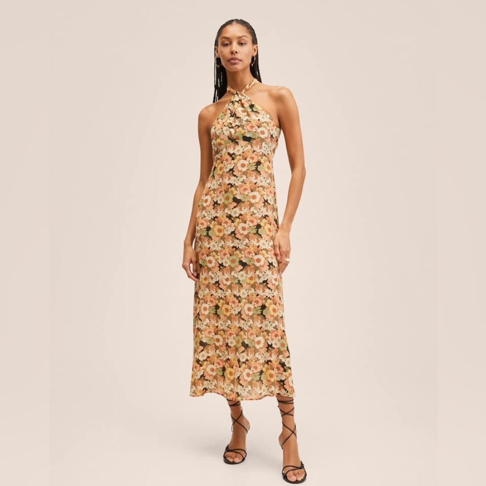 Mango Floral Halter Maxi Dress - Multicolor